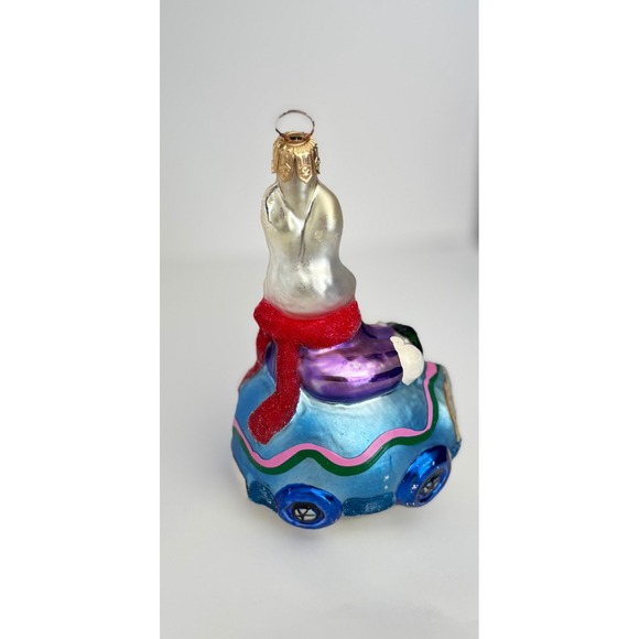 Christopher Radko Blown Glass Bunny Rabbit in Blue Car Easter Ornament - Picture 4 of 5